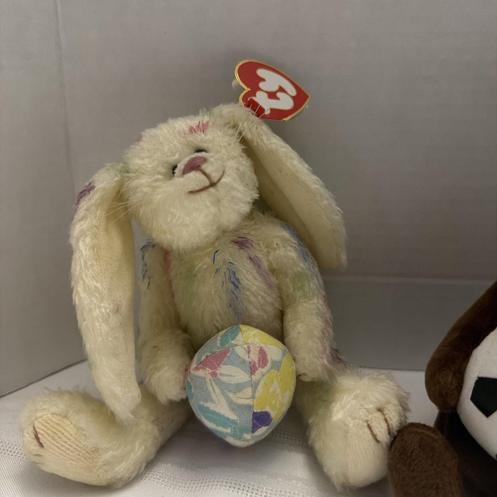 Ty Beanie Babies Lot Tumbles Bunny Kicks Soccer Bear October Birthday Bear 3pc